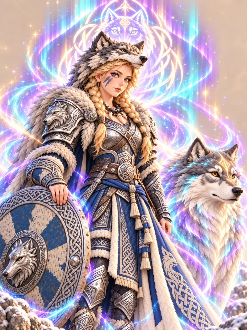 SIGRUN, a HearthHold Teuton hero in detailed ceremonial armor.